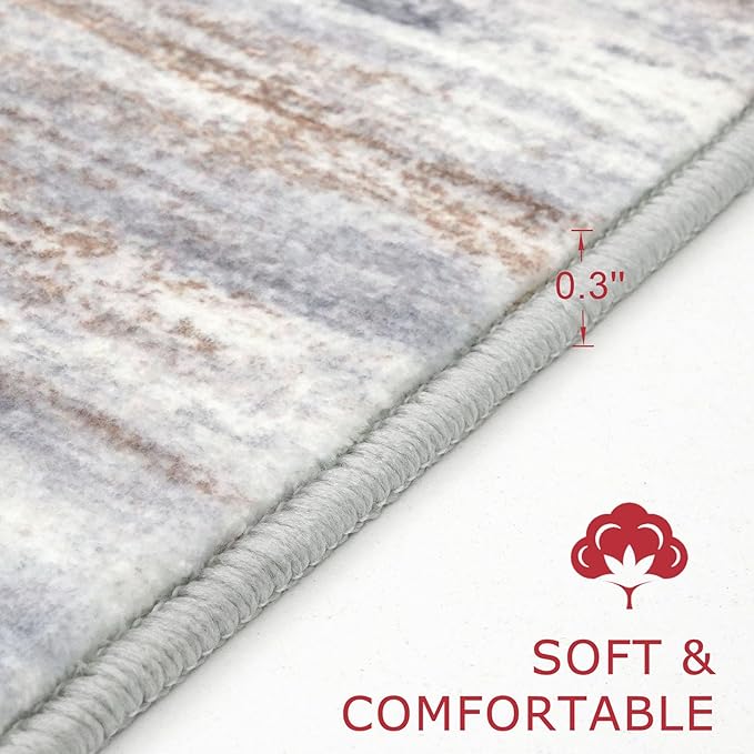 KOZYFLY Modern Abstract Kitchen Runner Rug, 2x6 Washable Rug Runner Non-Slip Soft Striped Hallway Runner Rugs, Grey Brown Print Carpet Runner for Entryway Bathroom Laundry Room Foyer