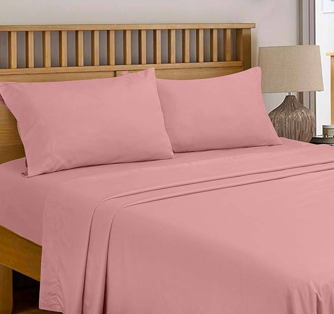 Royale Linens 300 Thread Count 100% Long Staple Combed Cotton Flat Sheet - Super Soft - Top Sheets - Full Flat Sheet Sold Separately - Breathable, Cool & Crisp Percale Sheets Only (Full, Pink)