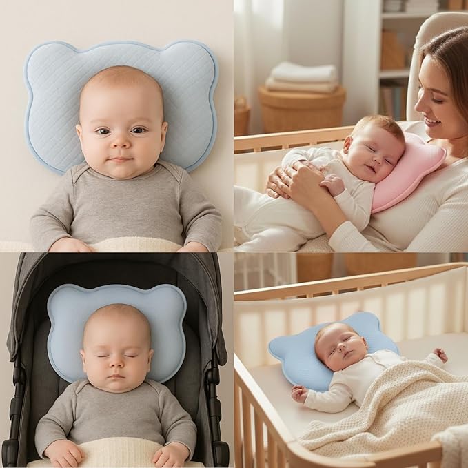 Memory Foam Travel Pillow, Cozy andsoft, Cotton Velvet Cover for Kids Boy Girls, Nap Time, Cute Bear Portable Pillow, Pillow Neck Support Head Support car seat (Mint)
