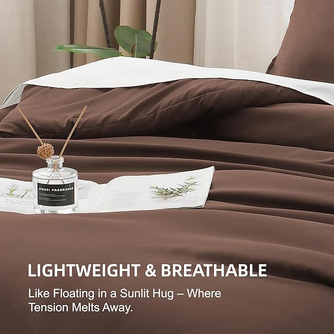 Litanika Comforters Brown Oversized King Size, 3 Pieces Lightweight Solid Bedding Set & Collections, All Season Fluffy Bed Set (120x98In Comforter & 2 Pillowcases)