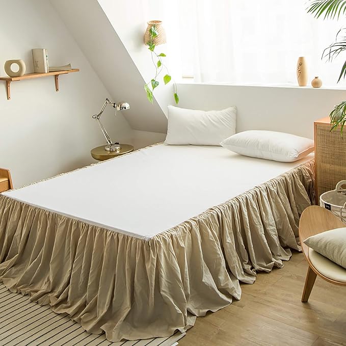 Simple&Opulence Belgian Linen Bed Skirt with Classic 14 inch Tailored Drop Dust Ruffle, Easy Fit Breathable Premium Natural Flax- Pleated Linen, King