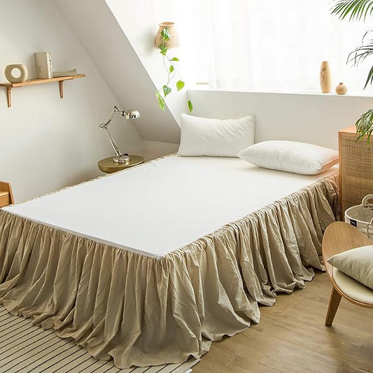 Simple&Opulence Belgian Linen Bed Skirt with Classic 14 inch Tailored Drop Dust Ruffle, Easy Fit Breathable Premium Natural Flax- Pleated Linen, King