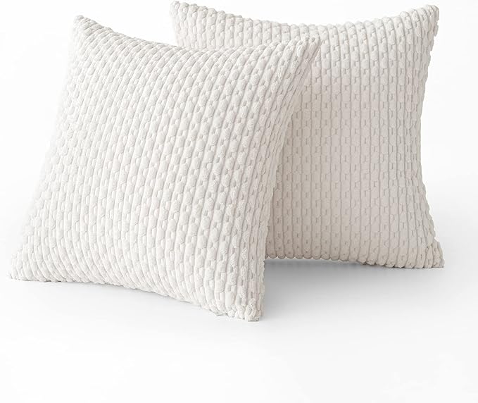 MIULEE Christmas Throw Pillow Covers Soft Corduroy Decorative Set of 2 Boho Striped Pillow Covers Pillowcases Farmhouse Home Decor for Couch Bed Sofa Living Room 16x16 Inch Pure White