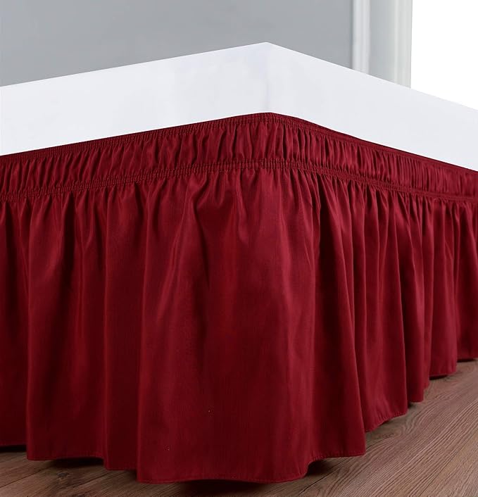 Bed Skirt - Wrap Around Bed Skirts Elastic Dust Ruffles, Easy Fit Wrinkle and Fade Resistant Luxurious Fabric Solid Color, Red Twin Size Beds 15 Inch Drop