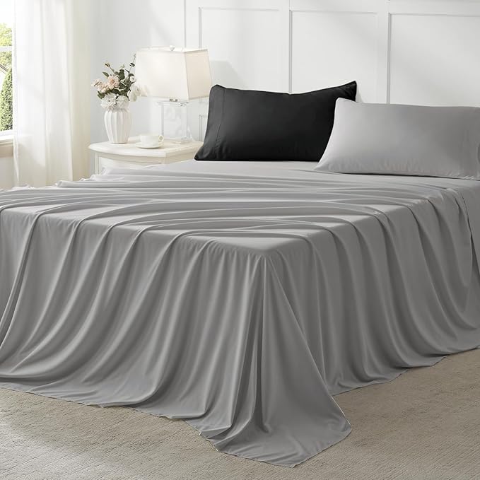 Anluoer King Size Bed in a Bag 7 Pieces, Black and Grey Bed Comforter Set with Sheets, All Season Bedding Sets with 1 Comforter,2 Pillow Shams,2 Pillowcases, 1 Flat Sheet, 1 Fitted Sheet