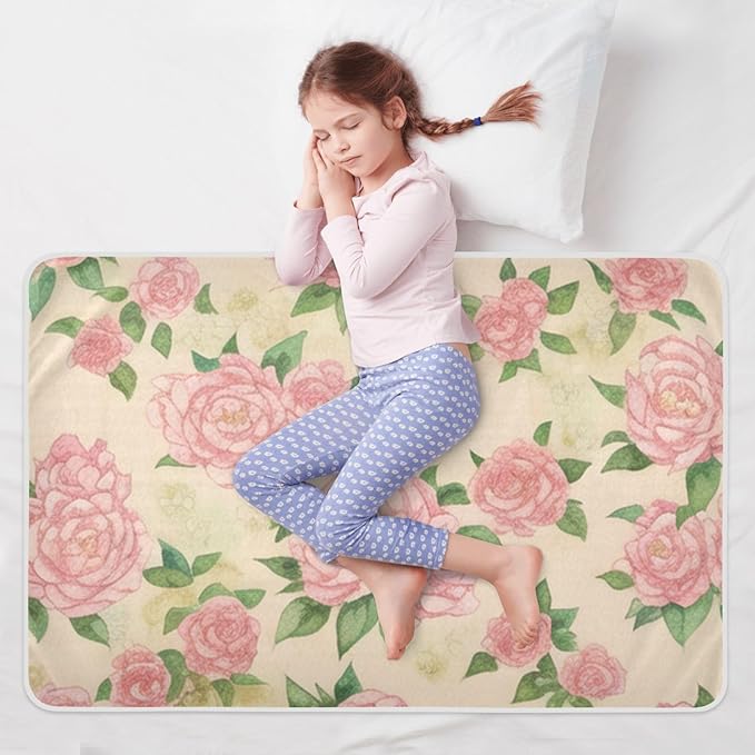 Waterproof Bed Pad Reusable Changing Pad Toddler Mattress Protector Large Pee Pad Baby Diaper Pad Soft Washable Liner Beige Pink Peony