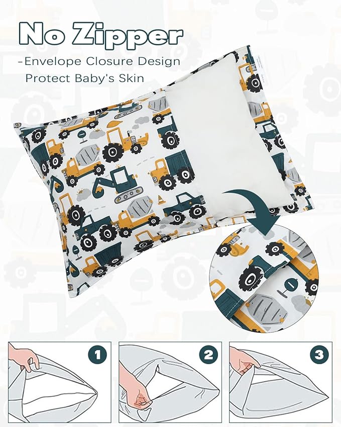 ALVABABY Toddler Pillowcases 2 Pack Organic Cotton Kids Pillow Cover Fit 13"x 18" or 14"x19" Envelope for Girl Boy Sleepy Travel(Pillowcase Only) 2L-FTP07A