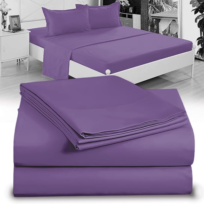 Twin Sheet Set - 1800 Ultra-Soft Microfiber Twin Bed Sheets - Double Brushed - Deep Pockets - Easy Fit – Wrinkle Free - Soft & Comfy 3 Piece Set - Bedding Sheets & Pillowcases (Purple)