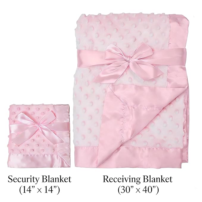 American Baby Company Heavenly Soft Chenille Blanket Set, Receiving Blanket (30" x 40") & Security Blanket (14" x 14"), Warm and Cozy, Pink, for Girls