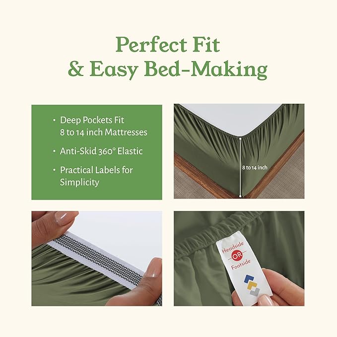 California Design Den Soft 100% Cotton Percale Sheets Twin Size Bed Set with Deep Pockets - Crisp, Breathable and Durable Cotton Bedding Set - Olive Green
