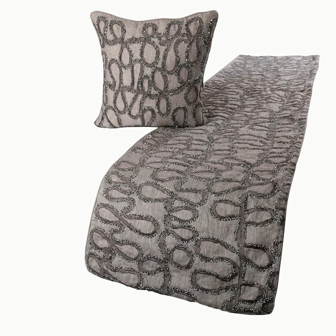 The HomeCentric King Queen Twin Bed Runner Without Pillow Cover, Grey Designer Bed Scarf in Linen with Embroidery, Queen Size 74"x18" Bed Runner Without Pillow Cover, Bed Linen - Grace Forever