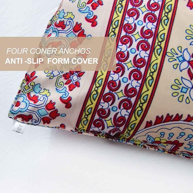 Nanko Comforter Set Queen Size, 3pc Boho Red Blue Colorful Retro Striped Pattern Print 88 x 90 inch Reversible Comforter Microfiber Duvet Sets Bedding Bohemian Exotic Modern Farmhouse for Men Women