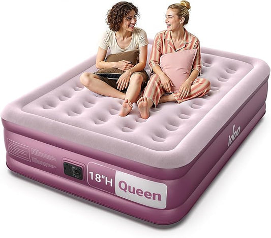 iDOO Air Mattress Queen with Built in Pump, Blow up Mattress, 18 Raised Inflatable Mattress for Home Camping and Guest Bed, Upgraded Comfort Surface Air Bed Queen Size, Colchones Inflables, Pink