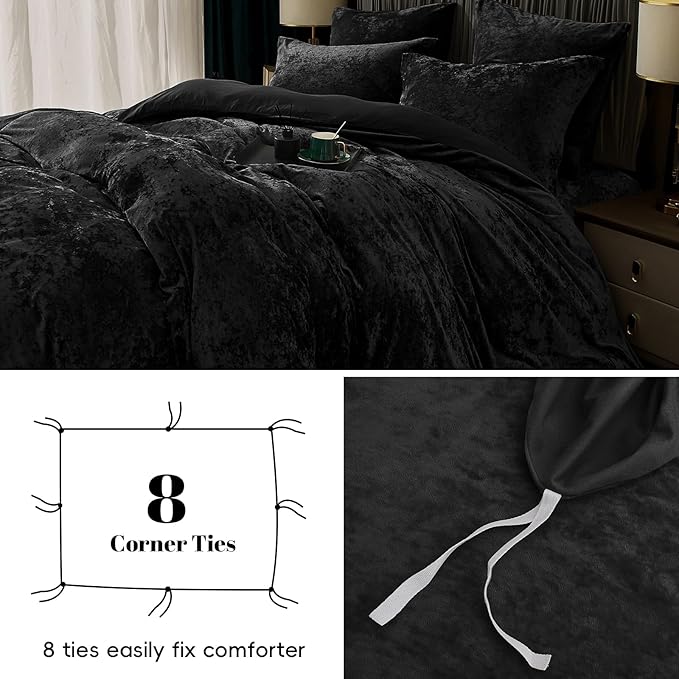 PHF Truly Velvet Duvet Cover Set California King Size, 3pcs Ultra Soft Breathable Comforter Cover Set, Luxury Cozy Flannel Duvet Cover with Pillow Shams Bedding Collection, 104" x 98", Black