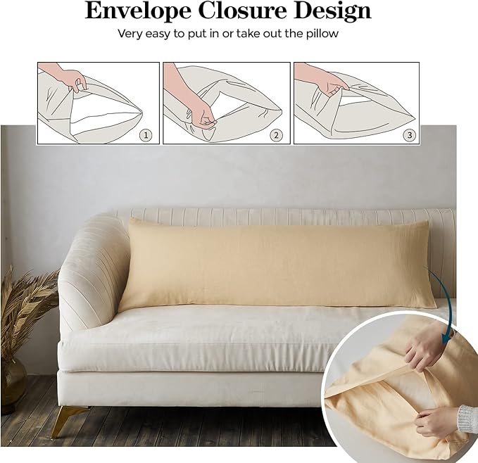 Simple&Opulence Body Pillow Cover 20" x 54",100% Pure Linen, Ultra Soft and Breathable, Body Pillowcase with Envelope Closure for Adults (Sand)