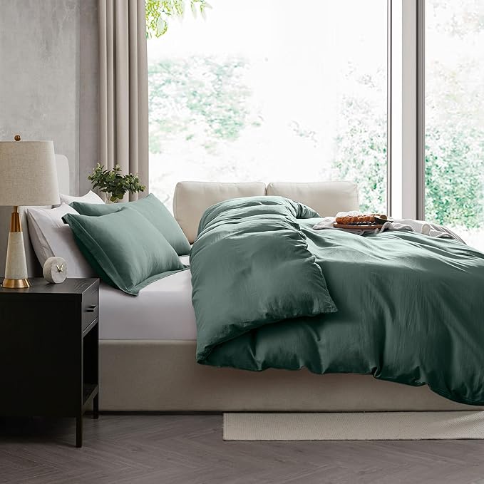 Nestl Twin Duvet Cover Set - Soft Prewashed Forest Green Duvet Cover Twin/Twin XL, 2 Piece, with Zipper Closure, 1 Duvet Cover 68x90 inches and 1 Pillow Sham