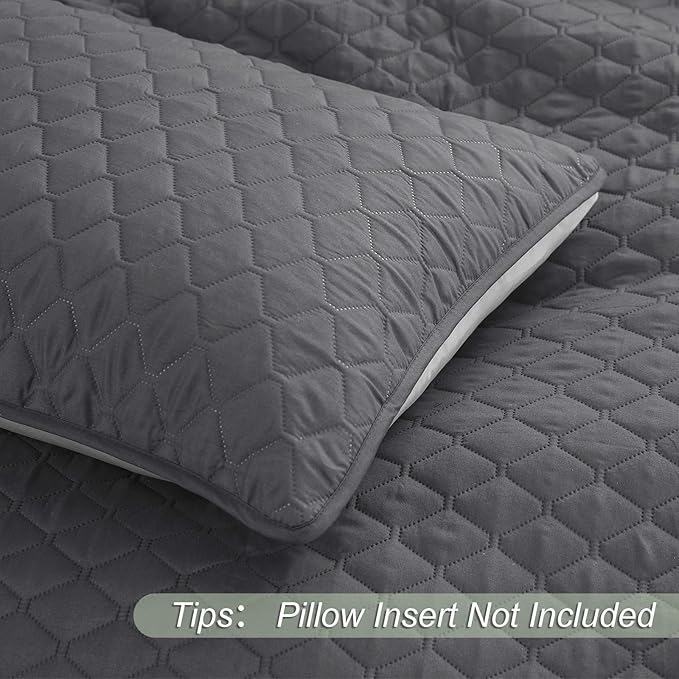 Exclusivo Mezcla Reversible King Size Quilt Bedding Set with Pillow Shams, Lightweight Quilts King Size, Soft Bedspreads Bed Coverlets for All Seasons - (Grey, 104"x96")