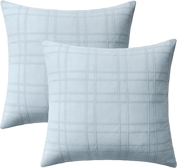 MIULEE Decorative Linen Check Euro Shams Throw Pillow Covers Neutral Farmhouse Vintage Pillow Covers 26x26 Set of 2 Boho Modern Home Decor for Sofa Couch Bedroom Cushion Coastal Blue