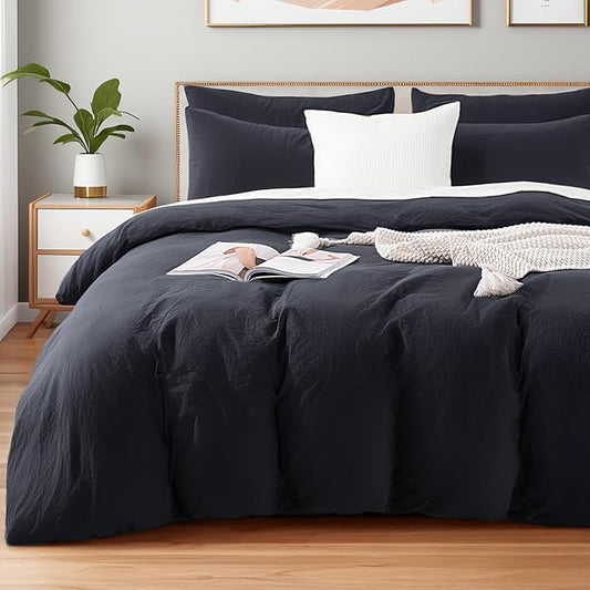 NEXHOME PRO Oversized King Duvet Cover Set, 100% Certified Organic Cotton with Washed Feel & Linen-Like Texture, Comfortable & Breathable, Home Bedding Set Dark Grey (No Comforter) 12098