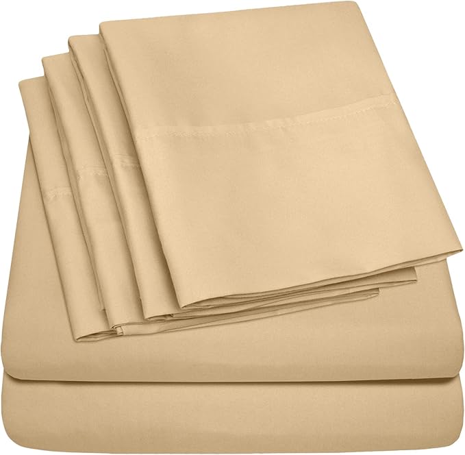 Queen Sheets Gold - 6 Piece 1500 Supreme Collection Fine Brushed Microfiber Deep Pocket Queen Sheet Set Bedding - 2 Extra Pillow Cases, Great Value, Queen, Camel