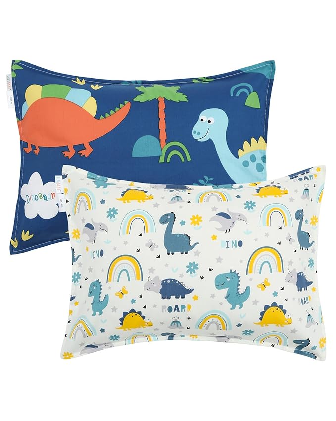 ALVABABY Toddler Pillowcases 2 Pack Organic Cotton Kids Pillow Cover Fit 13"x 18" or 12"x16" Envelope for Girl Boy Sleepy Travel