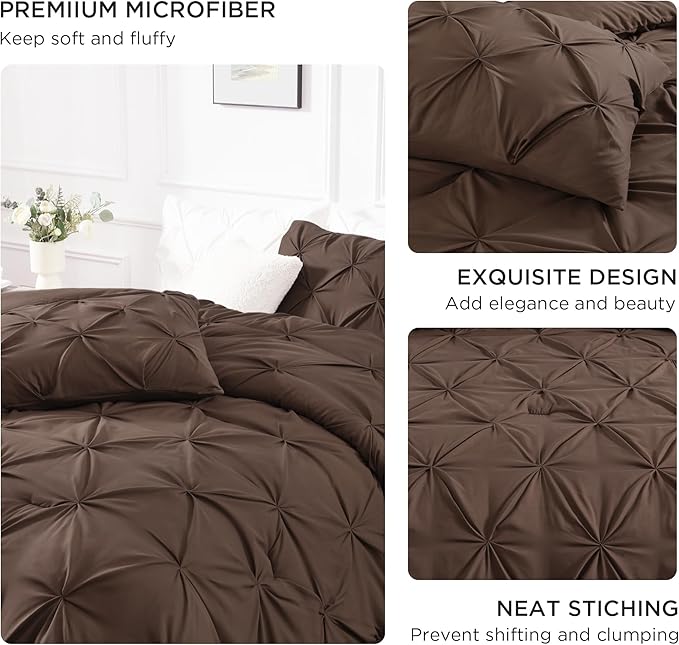 Andency Brown King Size Comforter Set (104x90Inch), 3 Pieces Soft Lightweight Western Modern Pinch Pleat Bedding Comforters, All Season Warm Down Alternative Bed Set for Boys Men Adults