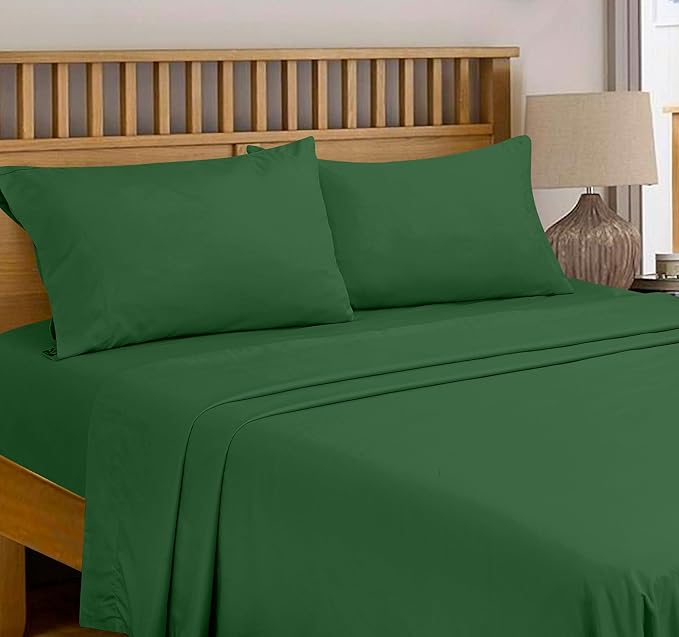 Royale Linens 300 Thread Count 100% Long Staple Combed Cotton Flat Sheet - Super Soft- Top Sheets- Twin Flat Sheet Sold Separately - Breathable, Cool & Crisp Percale Sheets Only (Twin, Hunter Green)