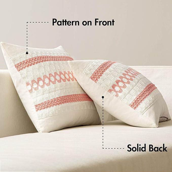 MIULEE Set of 2 Coral Red Boho Valentines Decorative Pillow Covers 18x18 Inch Farmhouse Rustic Couch Throw Pillows Modern Spring Cotton Cushion Covers Cute Macrame Woven Home Decor for Bed Sofa Chair