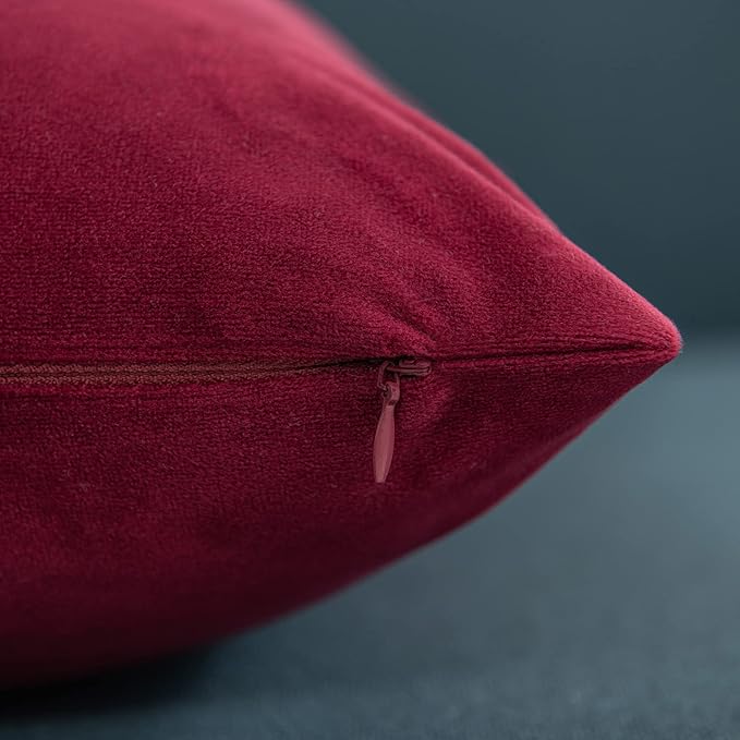 Throw Pillow Covers 20x20 Burgundy: Pack of 2 Cozy Soft Velvet Square Modern Luxury Decorative Throw Pillow Cases for Christmas Sofa Couch Living Room Bed Home Decor