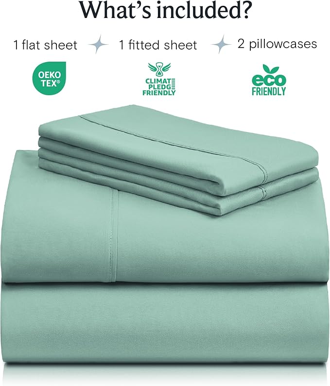 LuxClub 4 PC California King Sheet Set, Breathable Luxury Bed Sheets, Deep Pockets 18" Wrinkle Free Cooling Sheets Machine Washable Hotel Bedding Silky Soft - Light Teal Cal King