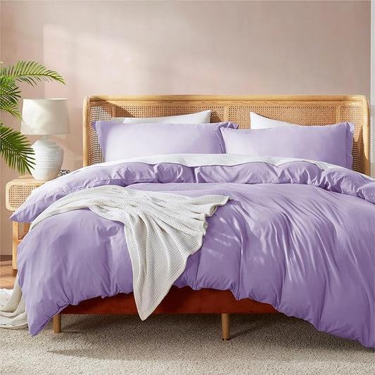 Nestl California King Duvet Cover Set with Comforter Insert - Lavender 4 Piece 104x98 Duvet Cover & 2 Pillow Shams with White Quilted Down Alternative Comforter, Ultra Soft, All Season