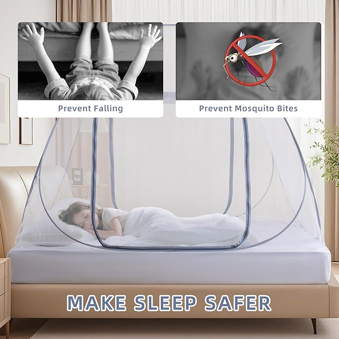 Pop-Up Mosquito Net Tent for Bed, Portable Folding Design Camping Travel Mosquito Tent with Net Bottom for Baby Adults, Easy to Install and Wash for King Size Bed 79 x 71 x 59 inch