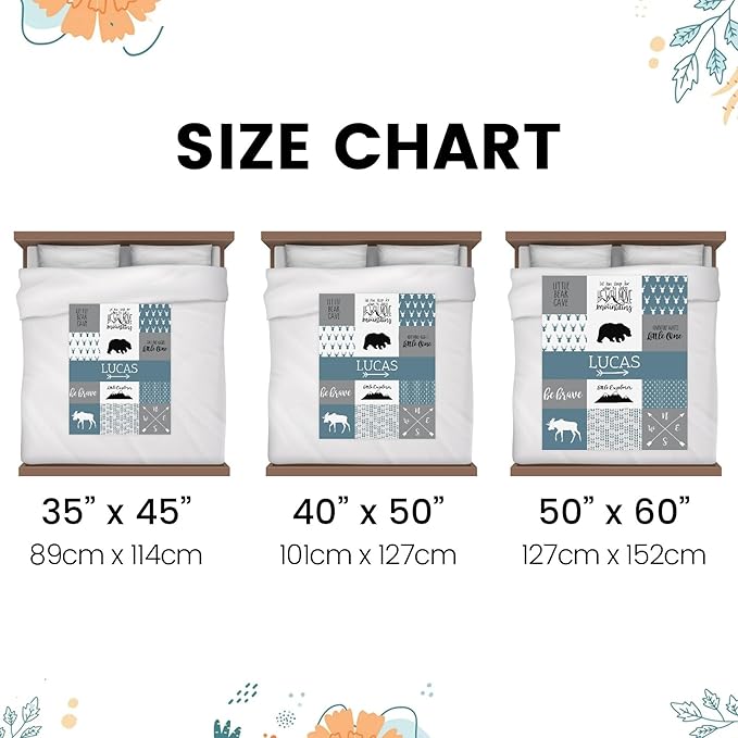 Personalized Baby Blanket for Boys Super Soft Double Layer with Dotted Backing, Lovely Woodland Animal Design Blanket for Toddler Newborn, Polyester, Bell Blue, 35 x 45 Inch