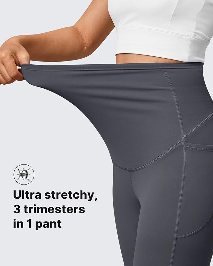 G4Free BareFeel Maternity Leggings with Pockets Over The Belly Stretchy Workout Yoga Pregnancy Pants