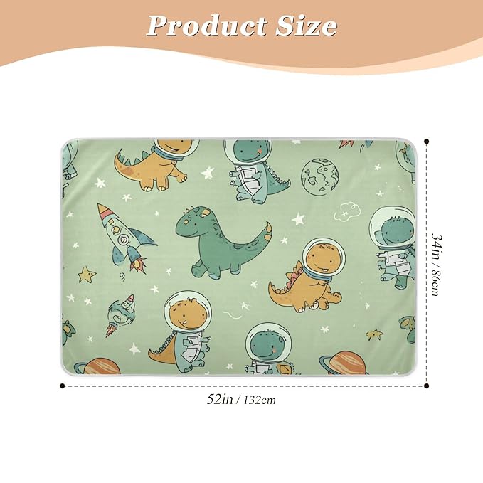 Waterproof Bed Pad Reusable Changing Pad Toddler Mattress Protector Large Pee Pad Baby Diaper Pad Soft Washable Liner Green Space Dinosaurs