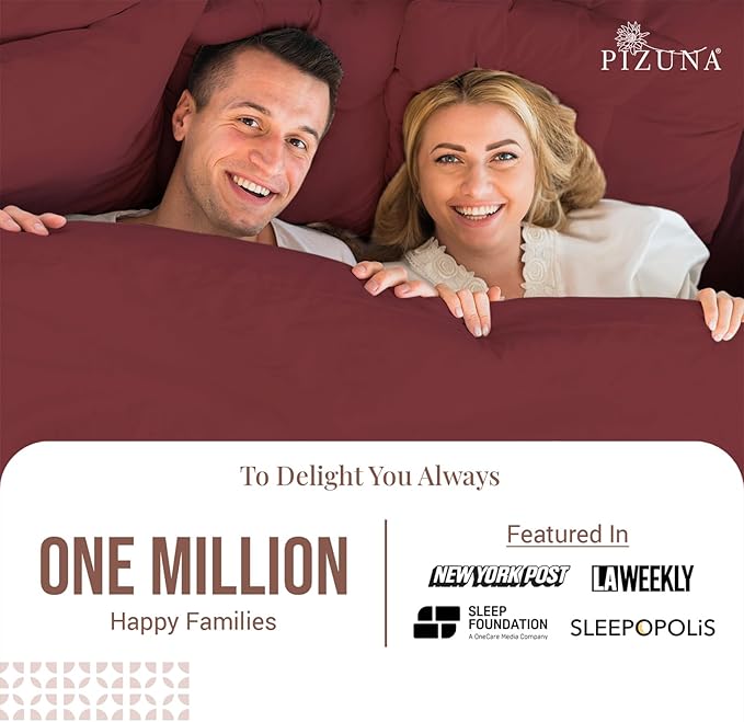 Pizuna Pure 100% Cotton Sheets California King Size, Luxurious 400 Thread Count Long Staple Cotton Sateen Sheets California King with 15" Deep Pocket (Combed Brick Red Cotton Sheets California King)