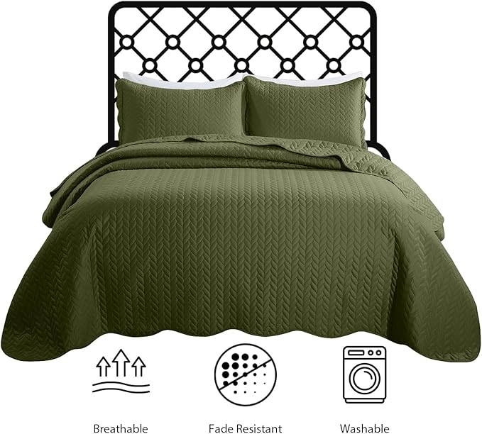 IR Imperial Rooms 8 Pack Quilt King Size Bedding (106" x 96") - Bulk Wholesale for Hotels, Guest Bedroom & Airbnbs - Lightweight Microfiber Reversible Embossed Quilts Bedspread (Olive Green)