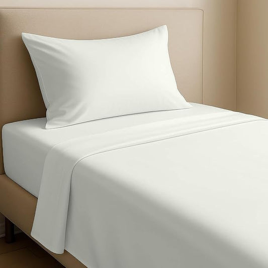 California Design Den Twin Sheet Set - Natural 100% Cotton Sheets with 12" Pockets, Soft Sateen Weave, Breathable and Durable Bedding Set for Dorm Rooms, College Ivory (Eggshell)