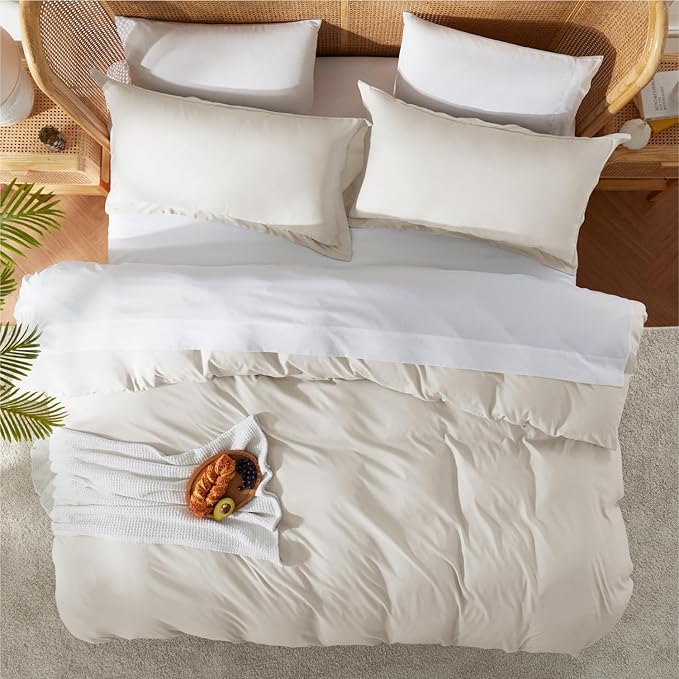 Nestl Off White Duvet Cover Full Size - Soft Double Brushed Full Size Duvet Cover Set, 3 Piece, with Button Closure, 1 Duvet Cover 80x90 inches and 2 Pillow Shams