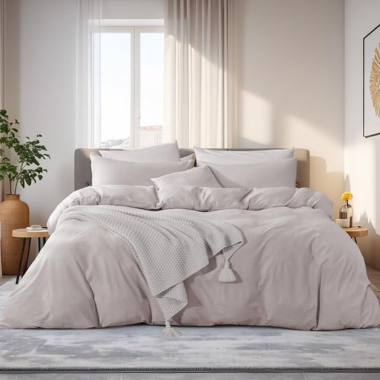 NEXHOME PRO Duvet Cover Twin Size, 100% Washed Cotton Orgnic Linen Like Textured Breathable Durable Comfy, 3 PCs Home Bedding Set