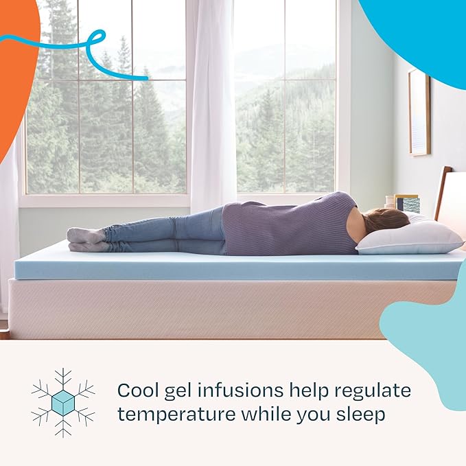 Linenspa Memory Foam Mattress Topper, Small Twin Size - 3 Inch Gel Infused Memory Foam - Plush Feel - Cooling and Pressure Relieving - CertiPUR Certified