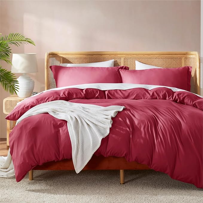 Nestl King Duvet Cover Set with Comforter Insert - Burgundy Red 4 Piece 104x90 Duvet Cover & 2 Pillow Shams with White Quilted Down Alternative Comforter, Ultra Soft, All Season