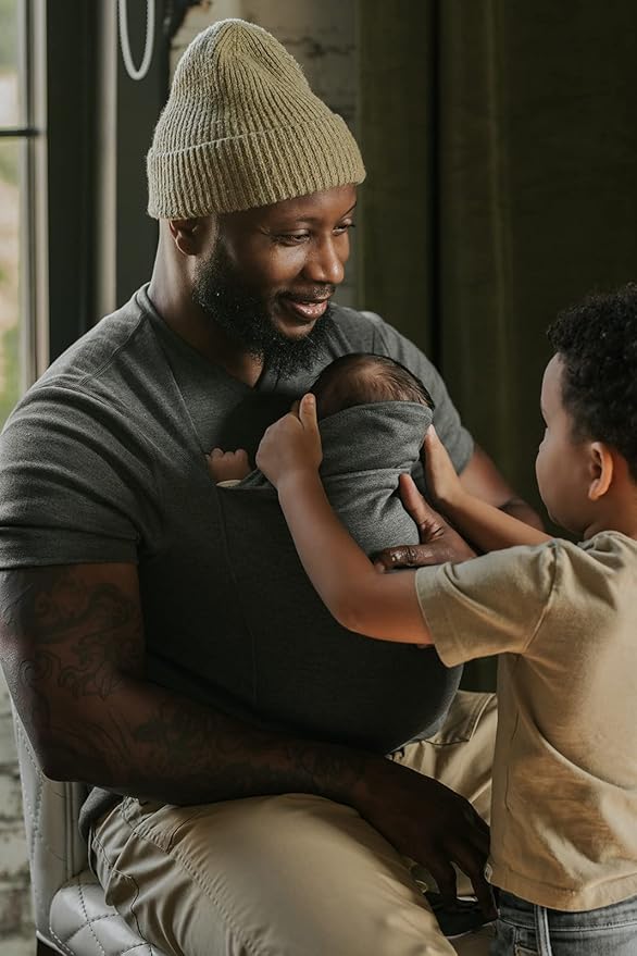 Lalabu The Dad Shirt | Hands-Free Baby Carrier for Dad with Kangaroo Pouch | Engineered for Bonding, Safety, & Comfort for Newborns Up to 15 Lbs. | CPSC Compliant - Simple Gray - Small