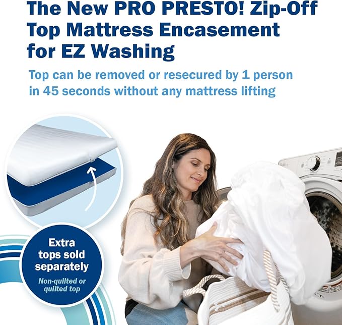CleanRest PRO Presto! Zip-Off Top Mattress Encasement for EZ Washing, Twin XL Size, Waterproof Mattress Protector - Bed Bug, Dust Mite & Allergen Proof - 1 Person Install, No Mattress Lifting to Wash