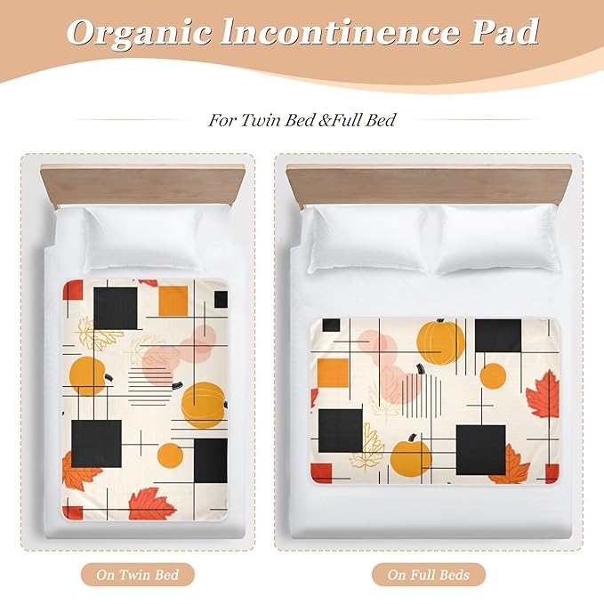 Waterproof Bed Pad Reusable Changing Pad Toddler Mattress Protector Large Pee Pad Baby Diaper Pad Soft Washable Liner Beige Thanksgiving Pumpkin Maple Leaf