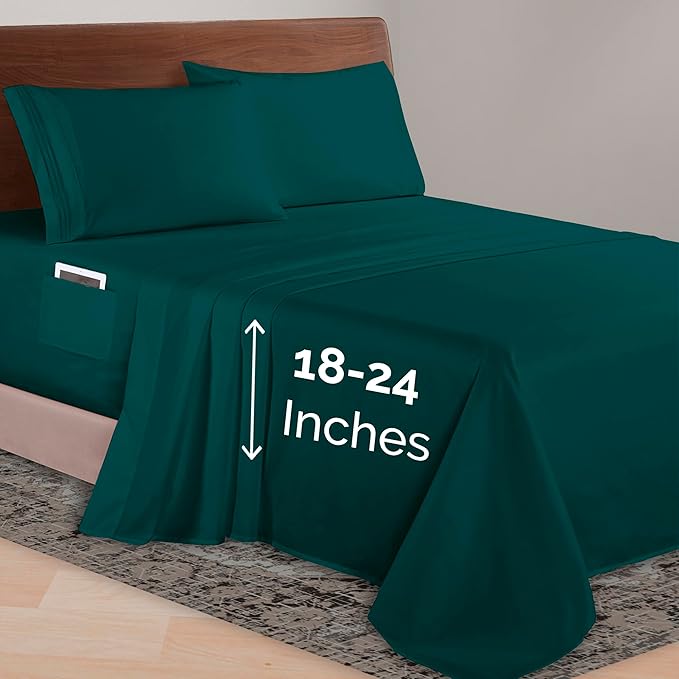 Elegant Comfort Luxurious 1500 Premium Hotel Quality Microfiber 4-Piece Sheet Set, 18-24 Inches Deep - Extra Deep Pocket Sheets - Ultra Soft 4PC Deep Pocket Sheets, California King, Marine Teal