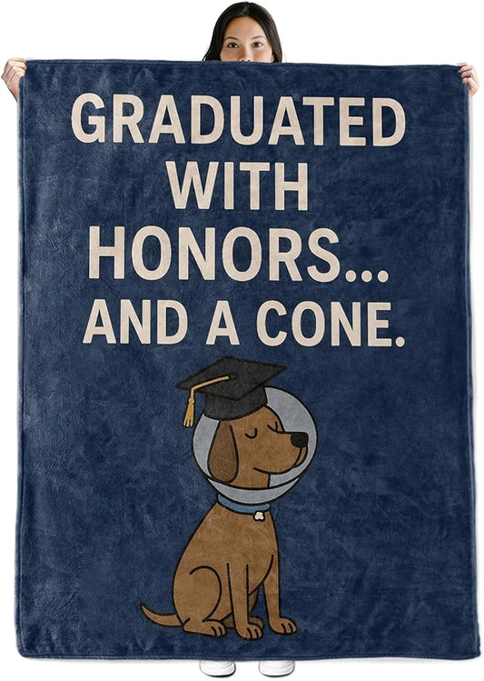 Graduated Gifts, Funny Graduation Theme Flannel Blanket for Women, Students, Teachers, Throw Blankets for Kids Girls Boys Dog Lovers, Travel Camping Sofa Living Room Decor 40x50 in
