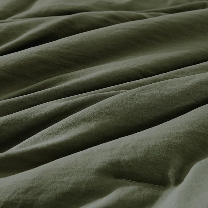 WRENSONGE King Size Comforter Set- 7 Pieces Soft Olive Green Bed in a Bag King with Fitted Sheet, Flat Sheet, 2 Pillow Shams, and 2 Pillowcases-Warm King Bedding Set for All Season