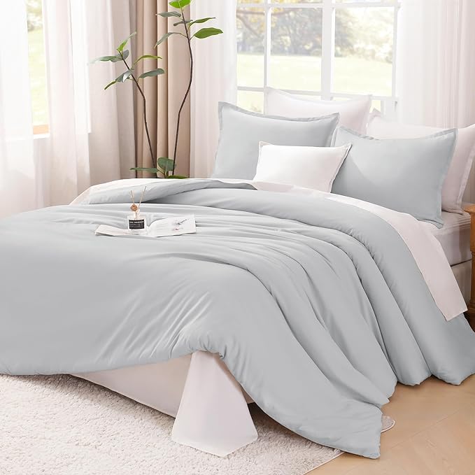 Litanika Comforters Twin XL Size Light Grey, 2 Pieces Lightweight Solid Bedding Set & Collections, All Season Fluffy Bed Set (68x92 Inches Comforter & 1 Pillowcase)