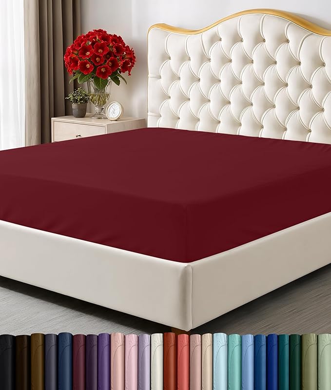 Utopia Bedding Full Fitted Sheet - Bottom Sheet - Deep Pocket - Soft Microfiber - Shrinkage and Fade Resistant - Easy Care -1 Fitted Sheet Only (Red Burgundy)
